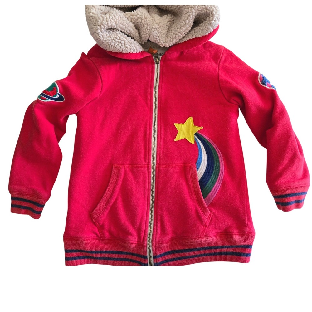 Mini Boden Kids 6-7 Hoodie Red Space Shooting Star Lightning Bolt Fleece Lined